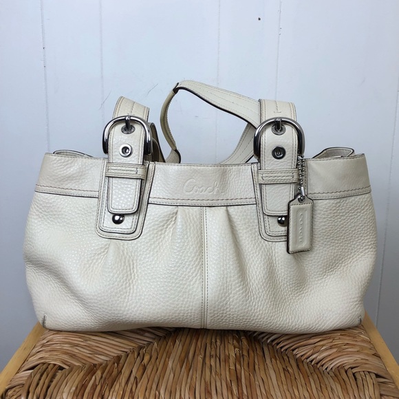 Coach Ivory Pebbled Pleated Leather Shopper Tote - Picture 1 of 11
